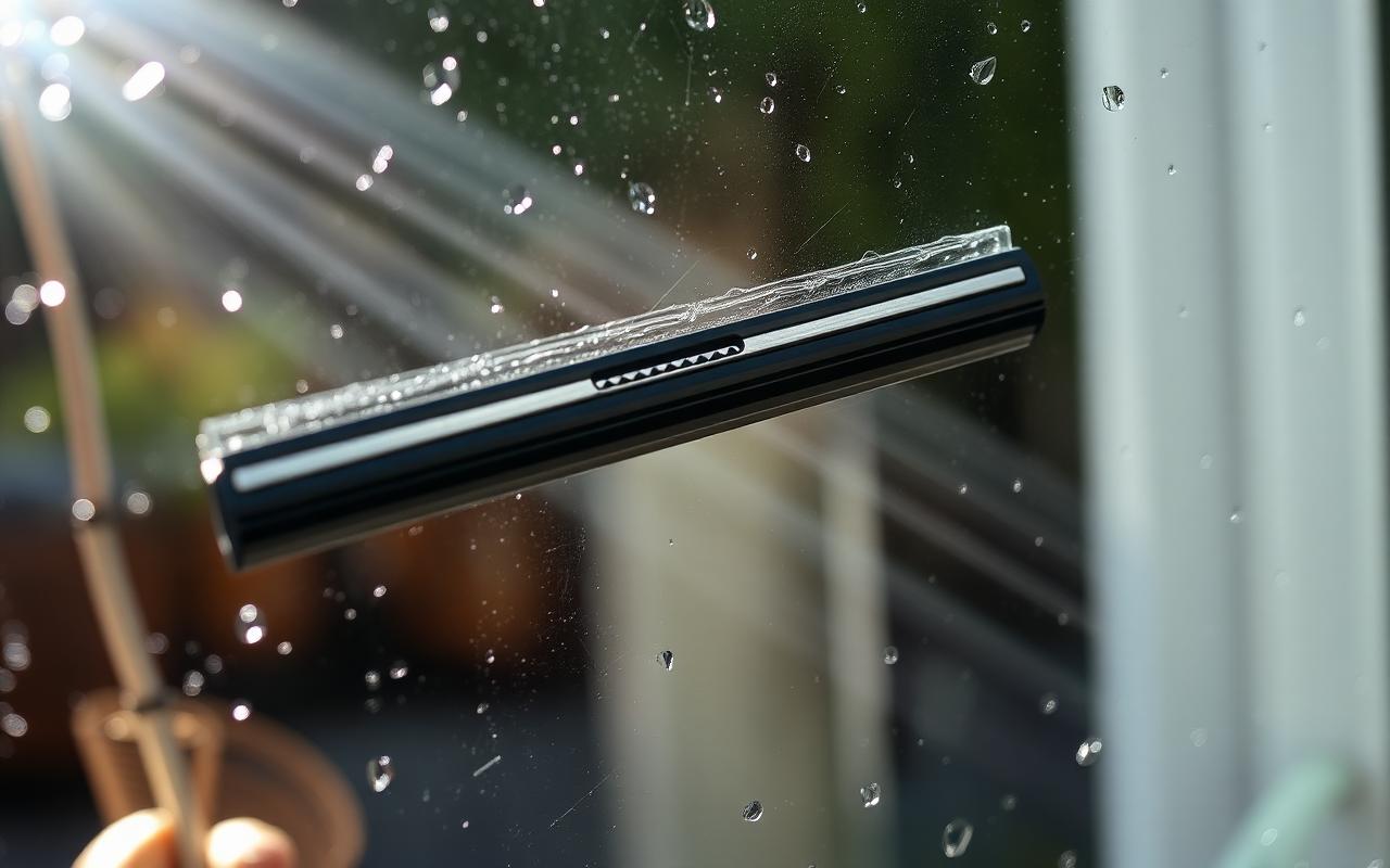 Professional squeegee cleaning a window